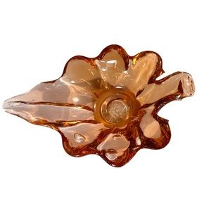 Vintage Pink Glass Leaf  Art Glass Dish Perfect Farmhouse Decor